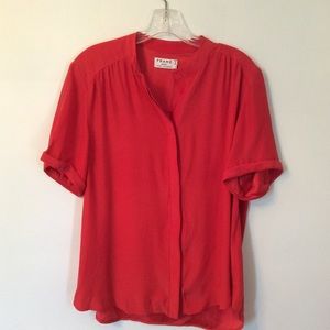 FRAME Silk Button Up Short Sleeve Blood Orange M